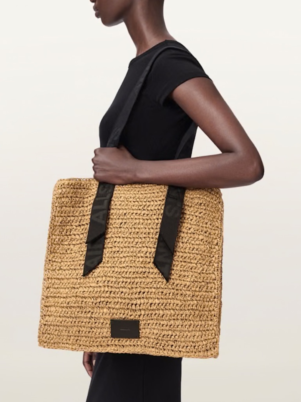 NWT AllSaints Tan Woven Tote Bag Lullah North/South Tote - Almond - Picture 11 of 12